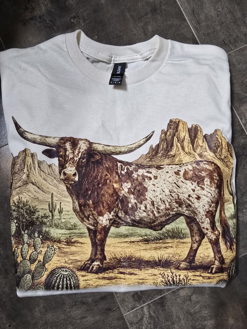 White Longhorn Graphic Tee - Desert Scene